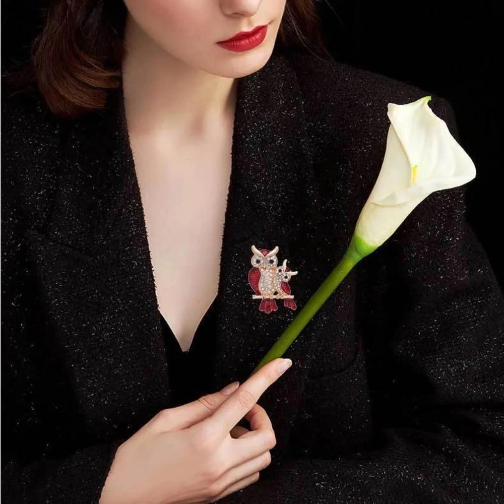 *DIONNE* Gold x Red Double Owl Fashion Brooch